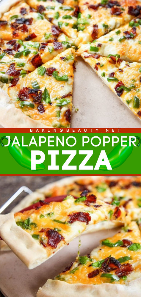 Here's a unique pizza idea for your game day recipes! This football party food is also a family-friendly dinner. Complete with bacon, this homemade Jalapeno Popper Pizza is so delicious. Dig in! Jalapeno Popper Pizza, Homemade Pizza Crust Easy, Homemade Pizza Crust, Unique Pizza, Diy Easy Recipes, Easy Homemade Pizza, Jalapeno Popper, Fire Pizza, Jalapeno Poppers