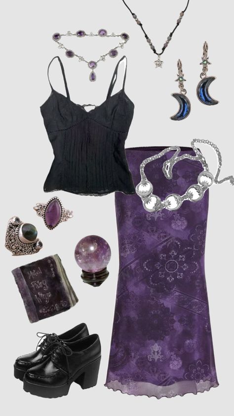 Dark Hippie Outfits, Hippie Goth Outfits, Lavender Outfit, Fashion Aesthetics, Whimsical Fashion, Swaggy Outfits, Hippie Outfits, Goth Outfits, Alternative Outfits