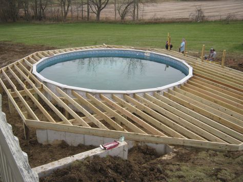 how to buid a deck around an above ground pool | Columbia City house now connected to pool with new decks Mini Piscina, Round Above Ground Pool, Decks Around Pools, Oval Pool, Piscina Intex, Deck Piscina, Oberirdische Pools, Kleiner Pool Design, Pool Deck Plans