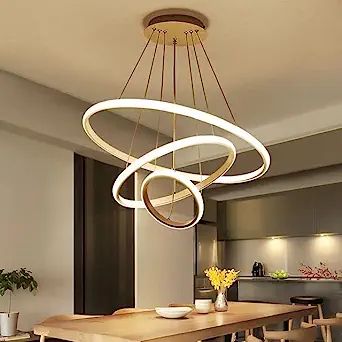 blissbells Modern Double 3 Ring LED Chandelier Lamp (Warm White, Gold) Modern Luxury Design, Stylish Chandelier, Luxe Decor, Lamps Modern, Ring Chandelier, Luz Natural, Adjustable Lighting, Led Chandelier, Hanging Lamp