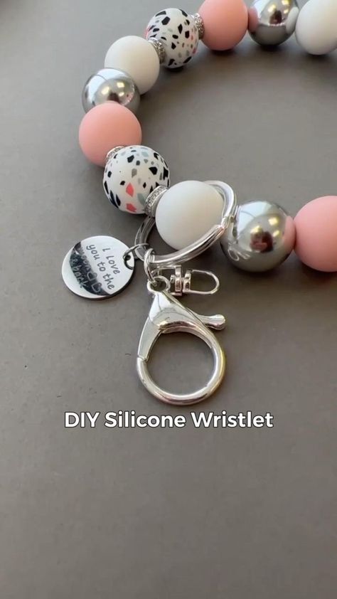 Glass Stone Magnets How To Make, Fundraiser Craft Ideas, How To Make Silicone Bead Keychain Bracelet, Wrist Keychain Bracelets Diy, How To Make Rubber Bead Keychain, How To Make A Silicone Bead Wristlet, How To Make A Beaded Keychain Tutorials, Beaded Wristlet Keychain Tutorial, Key Chains To Make And Sell