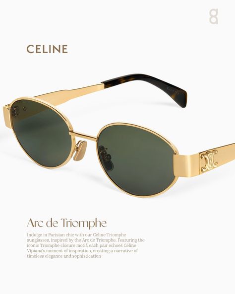 Since its inception, Celine has defined Parisian elegance. The Triomphe 01 sunglasses reflect this legacy with their impeccable design and refined craftsmanship. inspired by the grandeur of Paris’s Arc de Triomphe, these shades feature a luxurious gold frame and refined green lenses. Perfect for those who seek timeless elegance in every moment. #celine #celinetriomphe #celinemetal01 Celine Triomphe Sunglasses Gold, Celine Gold Sunglasses, Celine Accessories Jewelry, Triomphe Celine Sunglasses, Celine Sunglasses Triomphe, Beach House Mansion, Celine Triomphe Sunglasses, Celine Glasses, Parisian Elegance