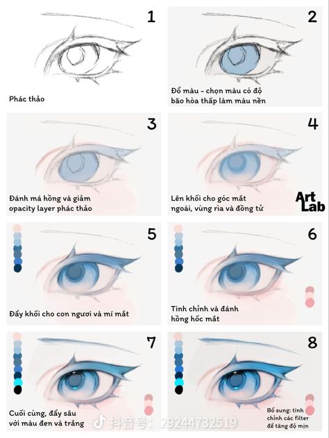 How To Draw Three Quarter Face, Genshin Impact Art Style Tutorial, Anime Colouring Tutorial, Detailed Eyes Drawing, Eye Shading Reference, How To Draw Eyepatch, White Hair Coloring Tutorial Digital, Digital Eyes Tutorial, How To Shade Anime Eyes