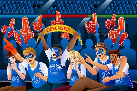 A vector illustration of Basketball Fans Cheering Inside Stadium Cheer Illustration, Basketball Stadium, Basketball Cartoon, Business Fonts, Competitive Cheer, Fan Signs, Basketball Game, Basketball Fans, Flyer Design Templates