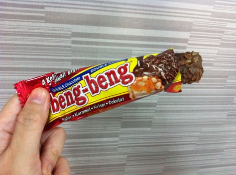 Crunchy wafer with caramel and rice crispy covered with real soft chocolate, makes the enjoyment last longer.   beng-beng Chocolate is fun! Beng Beng Snack, Rice Crispy, Candy Bar, Caramel, Rice, Candy, Snacks, Quick Saves