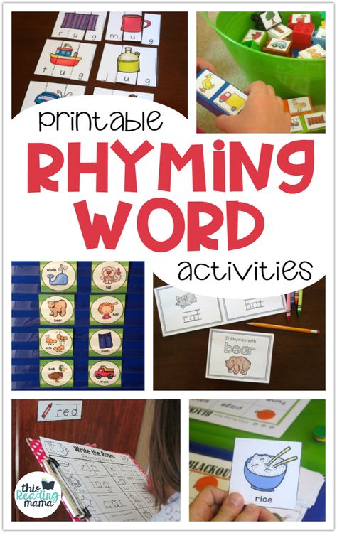 Printable Rhyming Word Activities - This Reading Mama Rhyming Word Activities, A Hunting We Will Go, Rhyming Words Activities, Rhyming Worksheet, Rhyming Games, Rhyming Activities, Rhyming Books, Preschool Literacy, Literacy Stations