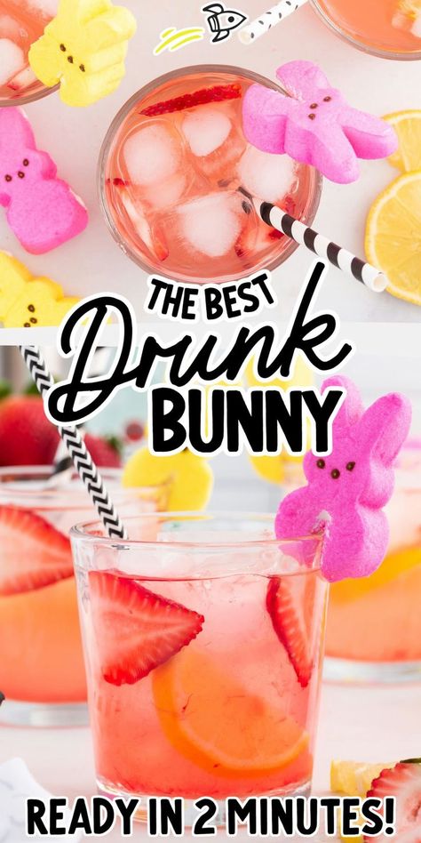 Drunk Bunny Easter Cocktail Easter Alcoholic Drinks Peeps, Easter Theme Alcoholic Drinks, Drunken Bunny Drink, Drunk Bunny Cocktail, Easter Inspired Drinks, Easy Easter Cocktails Recipes, Drunk Bunny Drink, Easter Punch With Alcohol, Easter Beverages Alcoholic