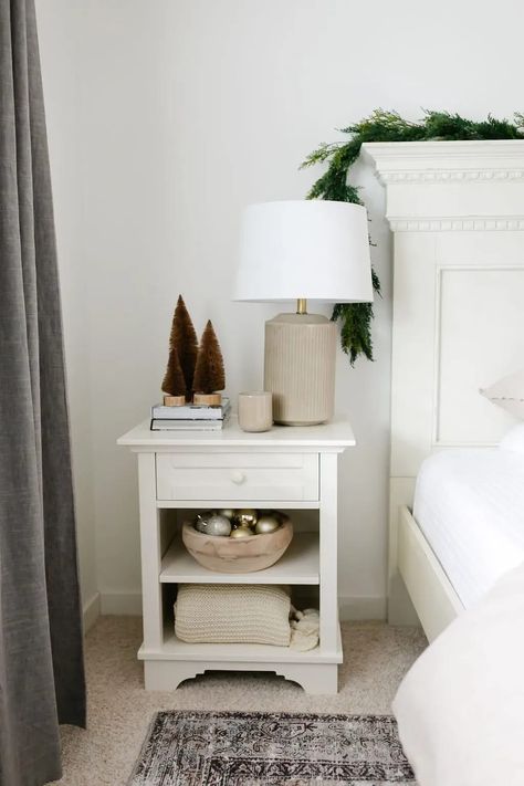 12 Affordable Christmas Decor Finds From Target 2021 - The Sommer Home Nightstand Christmas Decor, Affordable Christmas Decor, Target Christmas Decor, Holiday Bed, Bedside Table Decor, Affordable Christmas Decorations, Neutral Christmas Decor, My Own Home, Nightstand Decor