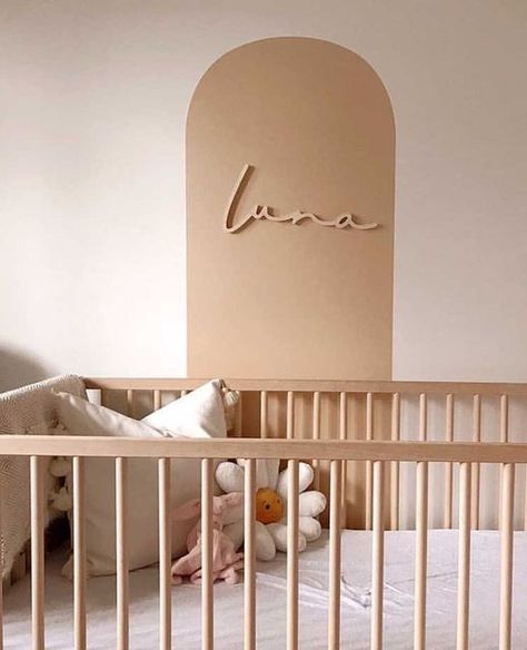 Painted Arch Over Crib, Arch Wall Nursery, Painted Arch Behind Crib, Arch Nursery, Night Nursery, Arched Wall Decor, Bohemian Decor Inspiration, Arch Wall, Nursery Decor Neutral