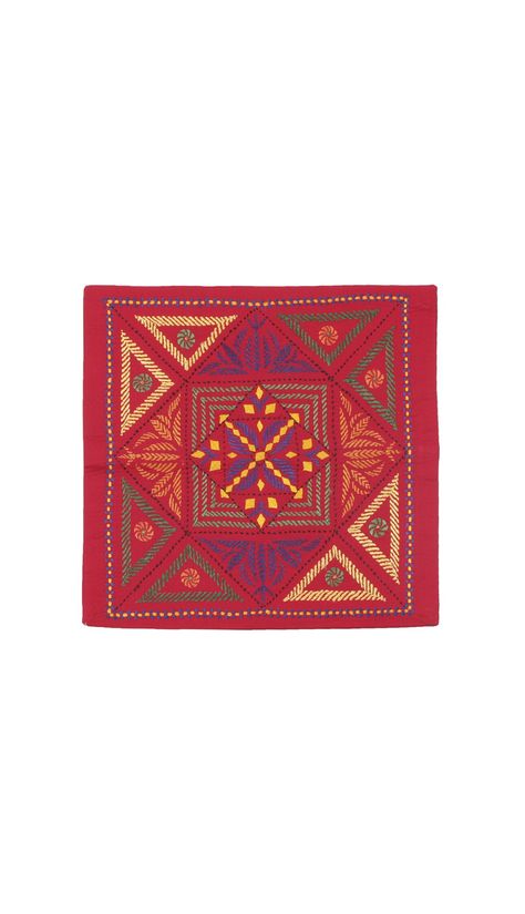 Red Nakshi Kantha Embroidered Cotton Cushion Cover Nakshi Kantha Embroidery, Nakshi Katha Design, Katha Design, Nakshi Katha, Chinoiserie Art, Art Walls, Birds Embroidery Designs, Kantha Embroidery, Cushion Cover Designs