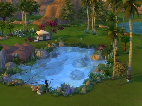 A  Little Lake Lot ... 30 x 40  Found in TSR Category 'Sims 4 Residential Lots' Sims 4 Pond Ideas, Sims Pond Ideas, Sims 4 Residential Lots, Sims 4 Pond Cc, Sims 4 House On Water, Sims 4 Lake Cabin, Sims 4 House Design, Casas The Sims 4, Fishing Theme