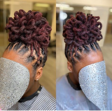 Locs Braided Into Bun, Hairstyles For Dreadlocks Black Women, Chunky Loc Styles, Updo Locks Hairstyle, Medium Length Loc Styles Updo, Pedal Bun Loc Styles, Loc Petal Styles Updo, Dreadlock Styles For Women Updo, Dreadlock Styles For Women Black Locs Natural Hair