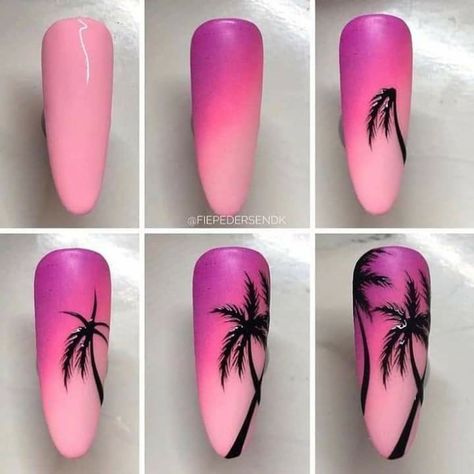 Nexgen Nails Colors, Uñas Nail Art, Nails Grunge, Halloween Nails Diy, Palm Tree Nails, Unghie Sfumate, Tropical Nails, Tree Nails, Nail Drawing