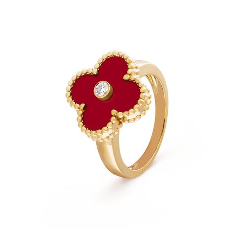 Vintage Alhambra ring, yellow gold, carnelian, diamond Alhambra Van Cleef, Alhambra Ring, Van Cleef And Arpels Jewelry, Van Cleef & Arpels, Clover Ring, Van Cleef And Arpels, Daughter Jewelry, Carnelian Ring, Zodiac Jewelry