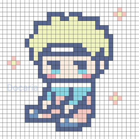 Anime Pixel Art Naruto, Pixel Art Anime Easy, Pixel Art Manga, Pixelart Anime, Kawaii Cross Stitch, Modele Pixel Art, Easy Pixel Art, Pixel Drawing, Perler Crafts