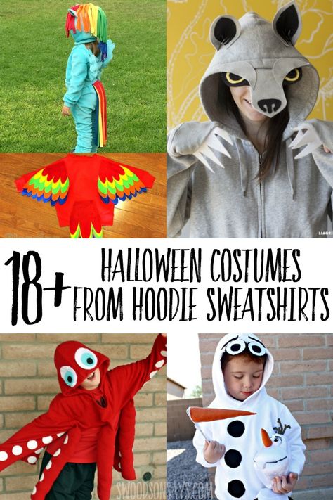 The 31st is coming up soon - check out this list of costumes you can make with a hooded sweatshirt! From no sew to more intricate designs, this list is sure to have a creative hoodie Halloween costume idea for everyone:#halloween #sewing Free Halloween Costumes, Fresh Hoodie, Halloween Costume Sewing Patterns, Hoodie Halloween Costumes, Animal Costumes For Kids, Diy Hoodie, Sew Halloween Costume, Handmade Halloween Costumes, Quick Halloween Costumes