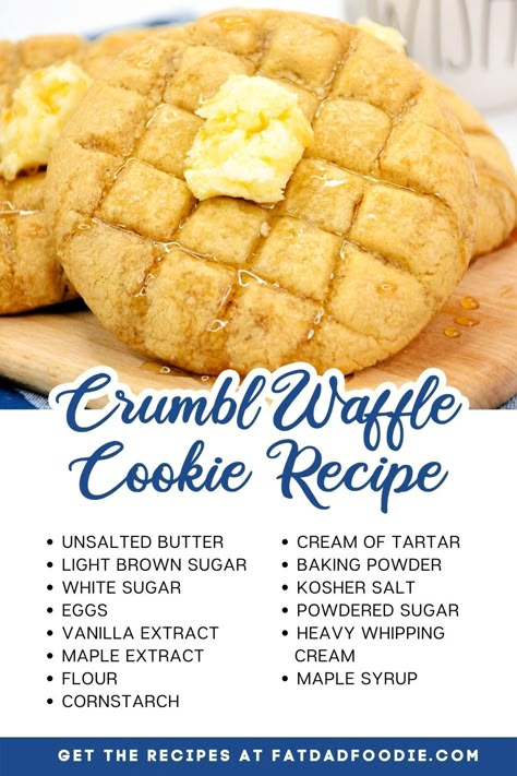 Crumbl Waffle Cookie Copycat, Crumbl Waffle Cookies, Copycat Crumble Cookie Recipes, Copycat Crumbl Cookie, Waffle Crumble Cookie Recipe, Crumble Cookies Recipes, Waffle Crumbl Cookie, Crumbl Cookie French Toast, Crumble Cookies Recipe Ingredients