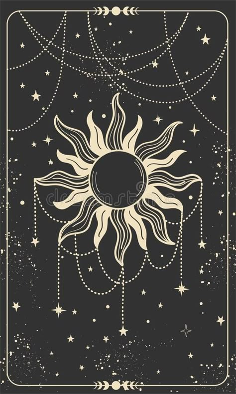 Cloud Magic, Tarot Cards Art Illustration, Sun Tarot Card, Grafika Vintage, The Sun Tarot Card, Tarot Tattoo, Arte Occulta, Sun Jewelry, Boho Style Design