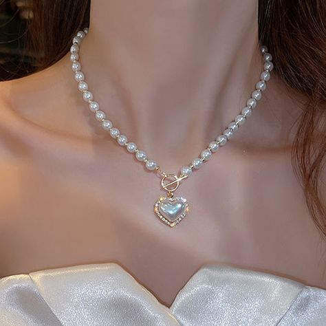 Faster shipping. Better service Stylish Jewelry Accessories, Ethereal Jewelry, Pearl Bead Necklace, Prom Necklaces, Feminine Necklace, Princess Jewelry, Heart Shaped Pendant Necklace, Prom Jewelry, Jewelry Tags