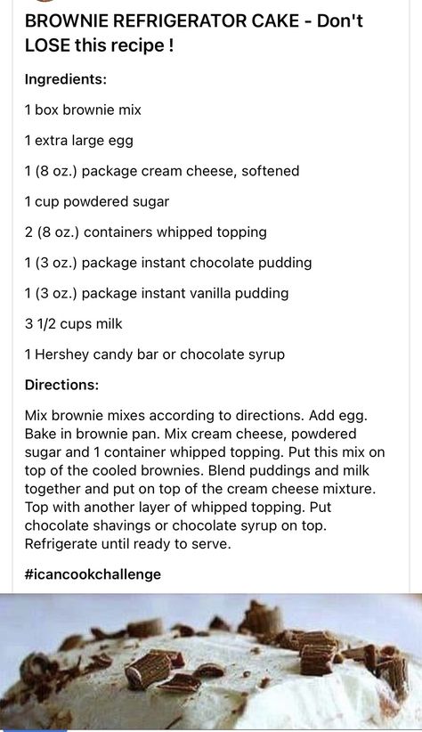 Brownie Refrigerator Cake Recipe, Frog Bread, Brownie Refrigerator Cake, Refrigerator Cake, Brownie Mix Recipes, Icebox Cakes, Brown Cake, Icebox Desserts, Cake Mix Desserts