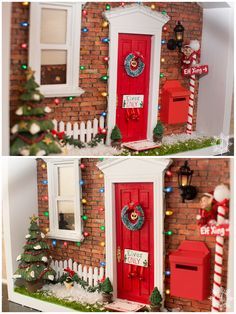 Mini Christmas Door, Christmas Mini Decorations, Christmas Elf House Diy, Diy Elf Door On The Shelf, Elf House Ideas, Elf Door Ideas, Elf On The Shelf House Diy, Elf House Diy, Diy Elf Door