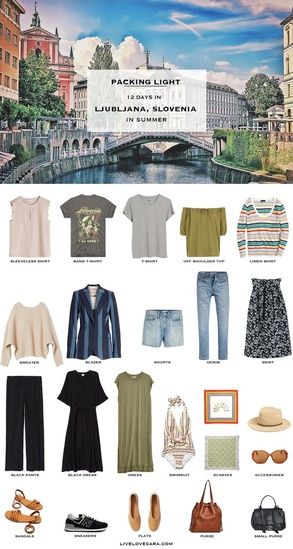 Do you need some ideas with what to pack for Ljubljana, Slovenia in the summer time? This may be the post for you. A packing list for Slovenia with outfit ideas that should be able to inspire you. What to pack for Ljubljana | Slovenia Packing List #worldtravel #visitslovenia #travelljubljana #travelslovenia #summervacation #livelovesara #carryononly #packinglight Packing Light | Travel Light | Travel Wardrobe | Travel Capsule | Capsule | Pack for vacation  #ShopStyle #MyShopStyle #Vacation #T... Packing Light Summer, European Travel Outfit, Summer Packing, Ljubljana Slovenia, Packing Ideas, Light Travel, Travel Capsule Wardrobe, Travel Capsule, Striped Linen Shirt