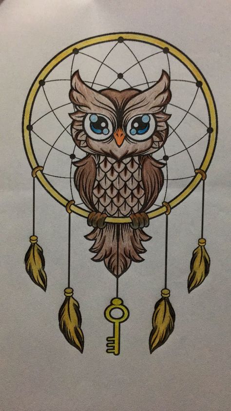 Owl Mandala Drawing, Owl Drawing Ideas, Dream Catcher Drawing, Dream Catcher Tattoo Design, Owl Coloring Pages, Dream Catcher Art, Owls Drawing, Unique Drawings, Owl Tattoo