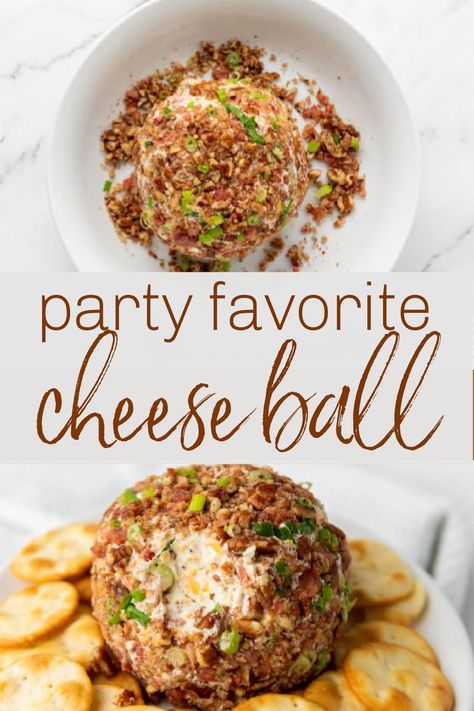 a bacon pecan cheese ball dip in a white bowl surrounded by crackers Classic Cheese Ball, Easy Cheese Ball, Cheese Ball Recipe, Christmas Cheese, Savory Cheese, Classic Appetizers, Holiday Party Foods, Easy Cheese, Cheesy Bacon