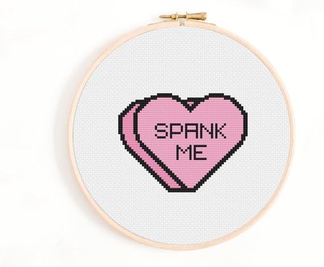 Sexy 'Spank Me' Valentine Cross Stitch Pattern. Candy heart themed adults only cross stitch PDF. Subversive Cross Stitch Patterns, Money Rose, Tiny Cross Stitch, Funny Cross Stitch Patterns, Subversive Cross Stitch, Quick Stitch, Cross Stitch Heart, Cross Stitch Funny, Heart Themed