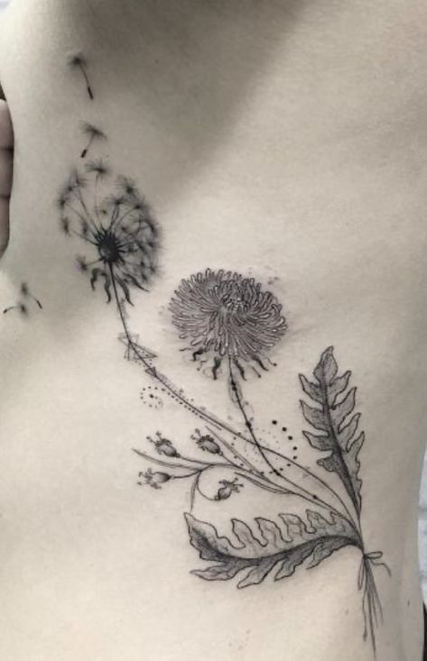 Dandelion And Bee Tattoo, Dandelion Fluff Tattoo, Dandelion Spine Tattoo, Dandelions Tattoos, Yellow Dandelion Tattoo, Dandelion Tattoo Design For Women, Blowing Dandelion Tattoo, Dandelion Tattoo Meaning, Dandelion Tattoo Design