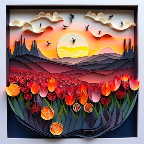 Paper Quilling Landscape, Quilling Scenery, Construction Paper Art, Quilling Flower Designs, Paper Quilling Flowers, Creepy Drawings, Quilling Work, Paper Quilling Patterns, Quilling Ideas