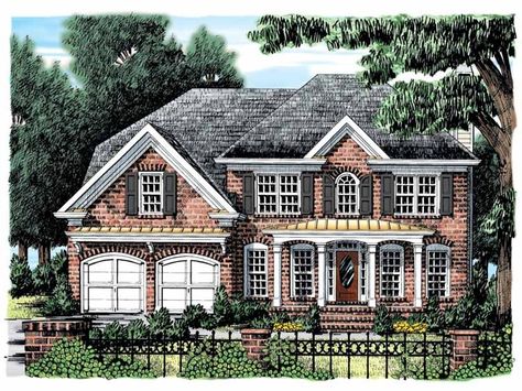 Colonial House Plan with 2135 Square Feet and 4 Bedrooms from Dream Home Source | House Plan Code DHSW32182 Colonial House Floor Plans, Roof Accents, Colonial Style House Plans, Exterior Facade, Colonial House Plans, Exterior Inspiration, Monster House Plans, Colonial Design, Brick Exterior