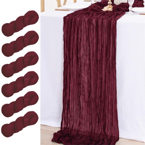 PRICES MAY VARY. Package: 6 pieces extra long burgundy cheesecloth table runner, 160 in (13.3 ft) long and 35 in wide which is perfectly matches to any types of round or rectangular tables Soft Material: This cheesecloth table runner is made from premium gauze cotton fabric with natural wrinkle, soft and durable, not shrink and easy to wash and reuse Rustic Style: Wrinkle look and beautiful vibrant color, it can be used all seasons, adds the perfect accent to any table, romantic and elegant. Thi Cheese Cloth Table Runner, Christmas Burgundy, Red Baby Shower, Cloth Table Runner, Gauze Table Runner, Cheesecloth Table Runner, Wedding Party Decor, Table Runners Wedding, Black Table