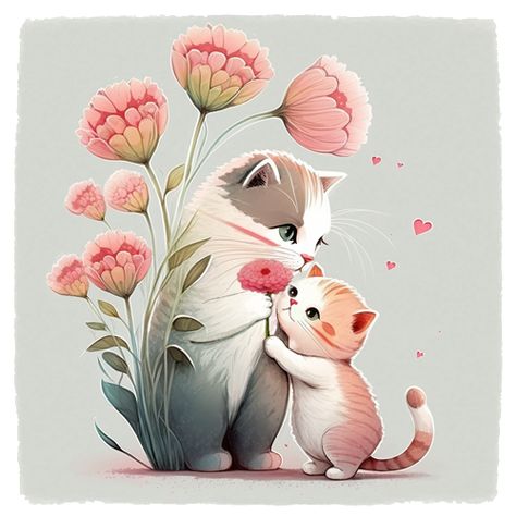 A Whimsical Mother's Day Illustration. #MothersDay #Formom #CatMom #catlover #purrfect #cutecat #watercolor #greetingcard #thankyoumom #lovemom #Cuteanimals #kitten #giftforcatlovers #sweet #family #familylove #love #lovemom #whimsicalanimalart #animalart #catart #kitten #artforkids #artforfamily #bonding #watercolor #catdrawing #catillustration #catdrawing #carnation #carnationdrawing #flowers #adorable #cutekitten #cutecats Wendy Drawing, Carnation Drawing, Mother's Day Illustration, Mothers Day Drawings, Cat And Kitten, Kitten Stickers, Kitten Drawing, Illustration Cat, Sweet Cat