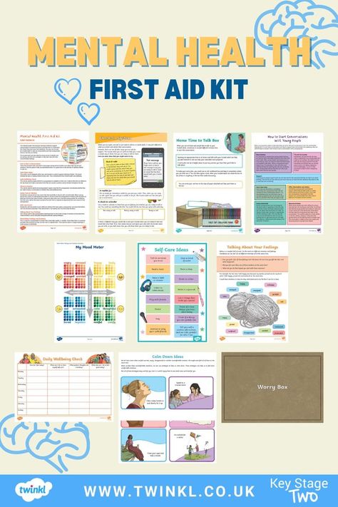 Mental Health First Aid Kit Mental Health First Aid, Therapy Worksheets, What Is Happening, Aid Kit, First Aid Kit, First Aid, Open Up, Teaching Resources, Lesson Plans