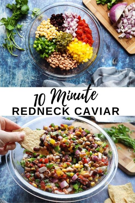 Dips To Eat With Tostitos, Hillbilly Caviar Recipe, Red Neck Caviar Recipe, Easy Red Neck Caviar Recipe, Tostitos Dip Recipes, Cowboy Caviar Italian Dressing, Red Neck Caviar, Cowgirl Dip, Texas Caviar With Italian Dressing