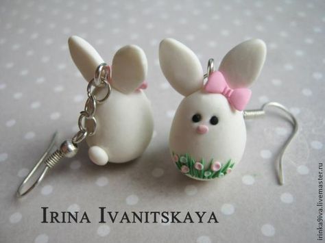 Tutorial: Polymer Clay Bunny Earrings Fimo Kawaii, Easter Bunny Earrings, Easter Jewelry, Easter Earrings, Diy Bijoux, Bunny Earrings, Polymer Clay Canes, Polymer Clay Diy, Polymer Clay Jewelry Diy