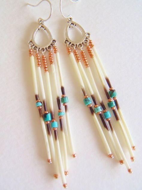 Porcupine Jewelry, Quill Jewelry, Porcupine Quill Jewelry, Porcupine Quill Earrings, Quill Earrings, Quill Work, Anting Manik, Native Beading, Beaded Things