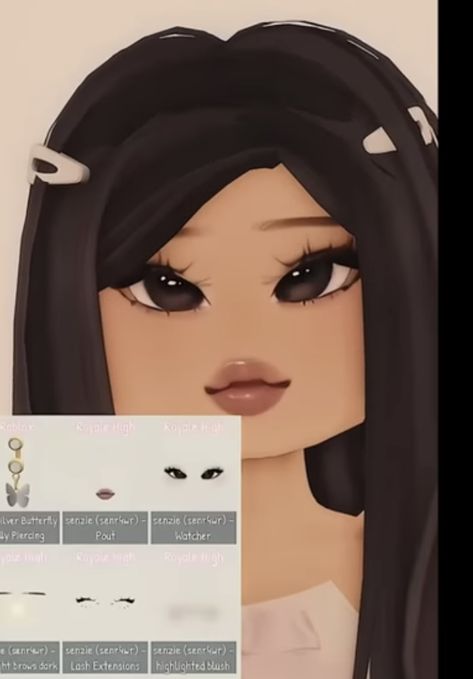 Pfp For Royale High, Royal High Makeup Ideas, Royale High Makeup Ideas, Gyaru Makeup Royale High, Royal High Eye Combos, Rh Face Combos Y2k, Roblox Makeup Faces Codes, Royale High Fanart, Custom Royale High Faces