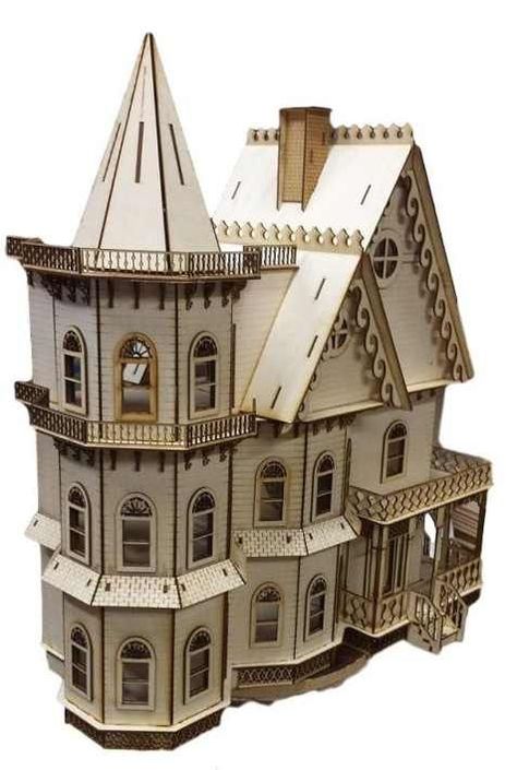 cheap wooden dollhouse kits, have a look at these 5 stores Wooden Dollhouse Kits, Wood Dollhouse, Dollhouse Design, Window Inserts, Woodworking Tools Workshop, Victorian Mansions, Gothic Victorian, Dollhouse Kits, Wooden Dollhouse