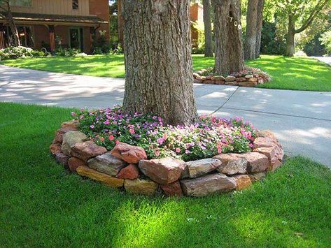 Raised flower bed idea with rocks and stones #flowerbed #flowerpot #planter #gardens #gardenideas #gardeningtips #decorhomeideas Landscaping Around House, Landscaping Around Trees, Landscaping Trees, Lawn Design, Landscaping Tips, Diy Landscaping, Flower Bed, Landscaping With Rocks, Garden Lovers