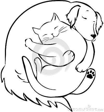 Cartoon Cat And Dog Sketch Stock Photos - Image: 37824293 Sleeping Drawing, Cat Coloring Pages, Cat Sleep, Puppy Sketch, Cat Outline, Dog Line Art, Sleeping Animals, Cat Coloring, Cat Hug