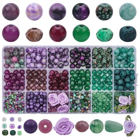 PRICES MAY VARY. High Quality Glass Beads and Creative Design: Our bead bracelet kit total 18 colors in purple and green series, you can use them as spacers or main attraction with other jewelry beads to DIY customized jewelry. And we have two color series in a box of glass beads, which can meet more of your DIY needs. Great Value Bracelet Making Kit: Our glass bead kit comes with 1018 pieces of crystal glass beads with holes in 18 vivid colors, including 240pcs 8mm round glass beads, 100pcs 6mm Green Bracelet Beads, Bead Bracelet Kit, Beads Kit, Earring Making Supplies, Bracelet Making Kit, Bracelet Kit, Bead Making, Jewelry Making Kit, Bracelet Kits