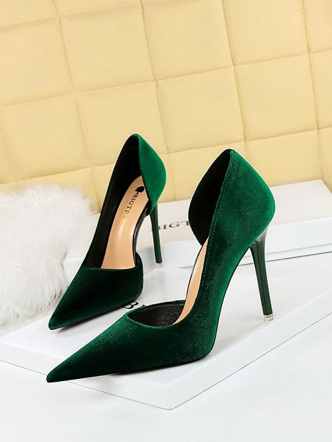 Women's High Heel PumpsI discovered amazing products on SHEIN.com, come check them out! Dark Green High Heels, Green High Heels, Velvet High Heels, Elegant Heels, Suede High Heels, Womens Stilettos, Wedding Heels, Womens Shoes High Heels, Fashion Heels