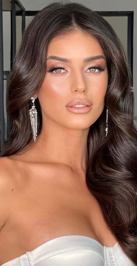 Soft Glam Makeup For Burgundy Dress, Bride Brunette Hairstyles, Soft Romantic Wedding Makeup, Pageant Makeup For Brunettes Brown Eyes, Wedding Updos For Long Hair Brunette, Glam Makeup Brunette, Bridal Makeup For Green Eyes Brunette, Pageant Makeup For Brunettes, Brunette Wedding Makeup