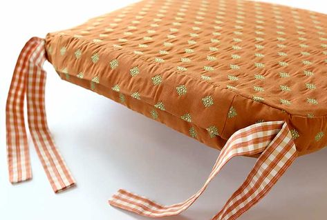 How to Make Chair or Bar Stool Cushions | Be Brave and Bloom Diy Seat Cushions For Dining Chairs, Chair Cushions Diy How To Make, Chair Pads Diy How To Make, Dining Chair Cushions With Ties, Diy Bar Stool Cushions, How To Make Seat Cushions, Chair Pillows Ideas, How To Make Chair Cushions, Seat Cushions For Dining Chairs