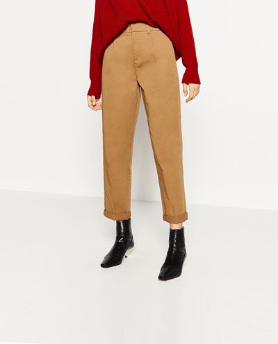 Image 1 of CARROT CHINOS from Zara Camel Outfit, How To Look Expensive, Silk Trousers, Fashion Catalogue, How To Make Clothes, Fitted Trousers, Pair Of Pants, Zara United States, How To Style