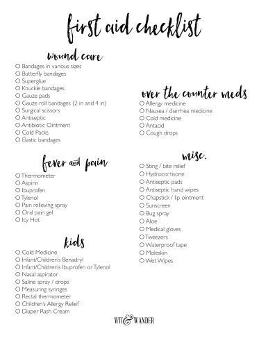 Free Printable First Aid Kit Checklist - Our Handcrafted Life First Aid Kit Checklist, Diy First Aid Kit, Camping First Aid Kit, Medicine Kit, First Aid Tips, Basic First Aid, Emergency Prepardness, Cold Medicine, Emergency Preparedness Kit