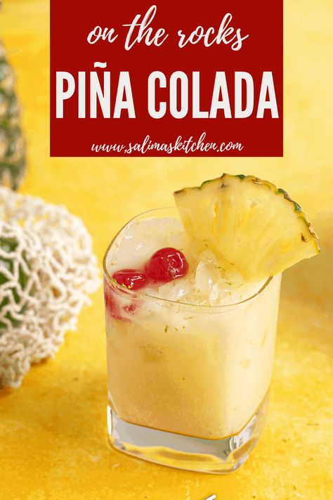 Pina Colada Recipe On The Rocks, Pina Colada On The Rocks, Pina Colada Recipe Non Alcoholic, Colada Drinks, Alcoholic Eggnog, Pina Colada Drinks, Frozen Pina Colada, Coquito Recipe, Virgin Pina Colada