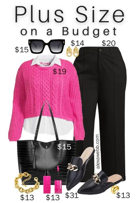 Plus Size on a Budget – Pink Sweater Work Outfit - Alexa Webb Sweater Work Outfit, Plus Size On A Budget, Curvy Winter Outfits, Plus Size Business Casual, Plus Size Spring Dresses, Business Casual Outfits Winter, Body Positive Fashion, Business Casual Winter, Alexa Webb